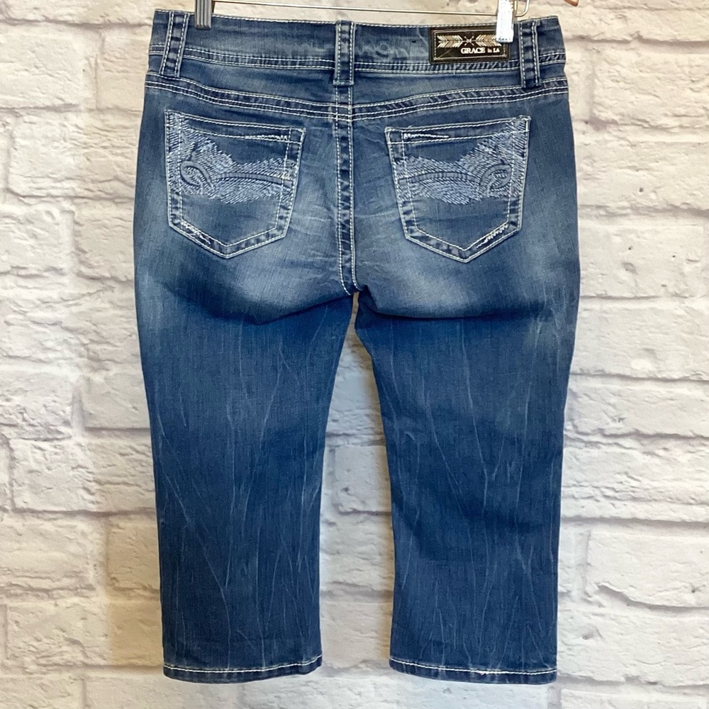 Grace in LA 30 Capri Women's Jeans Embroidered Stretch Low Rise Western - Picture 8 of 8